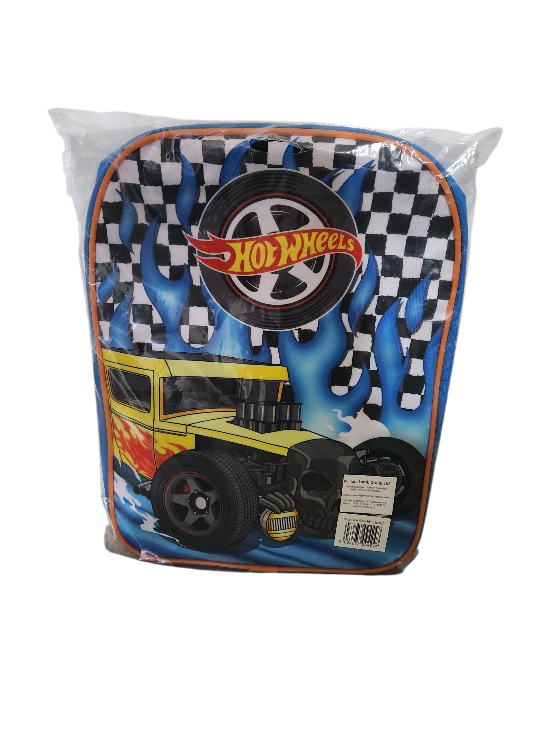 Hotwheels Backpack with Checkered Flag Design and Flame Motif