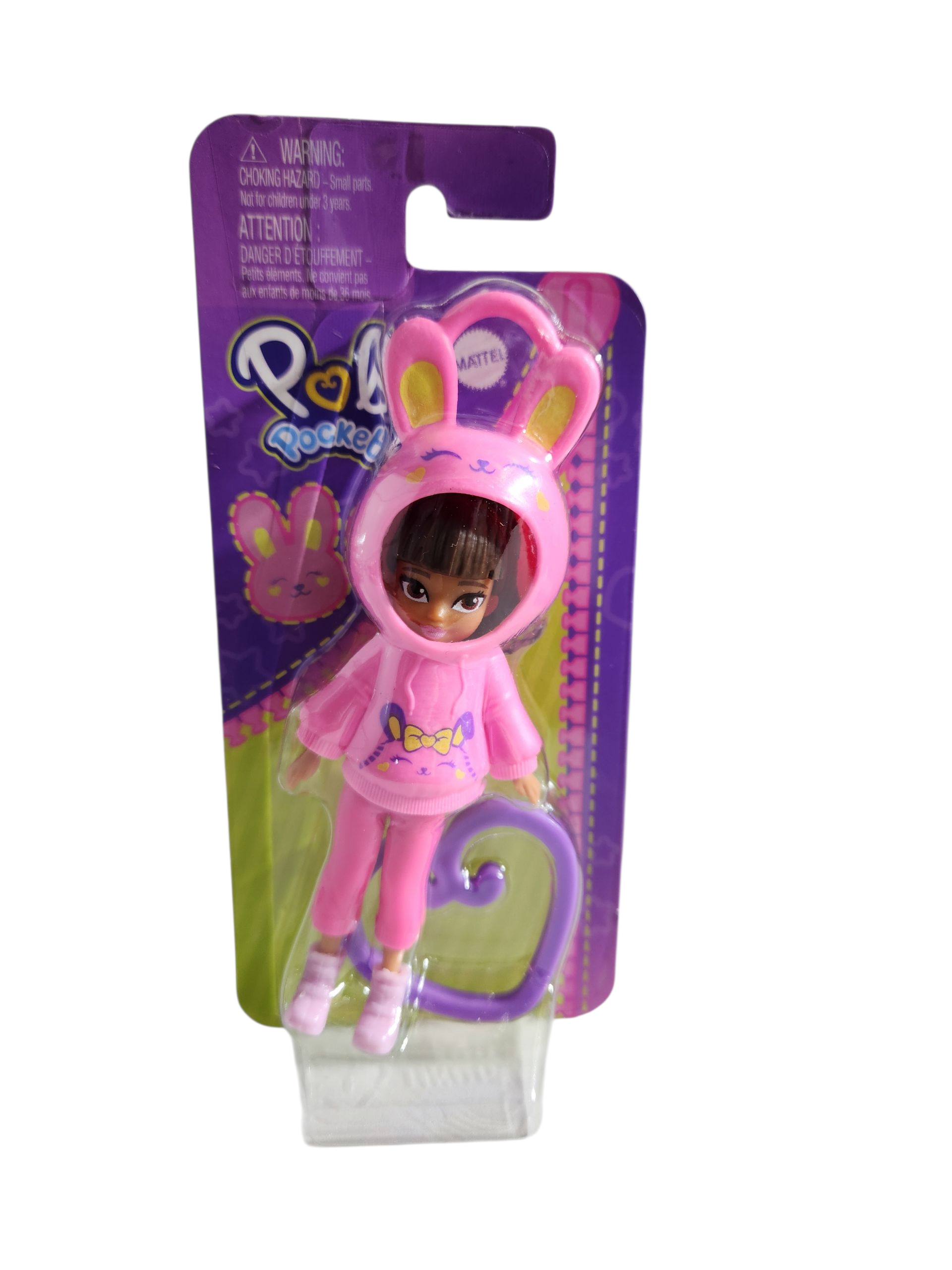 Polly Pocket Animal Hoodie Friends Dolls Clip On Heart Keyring 13cm - Pink Character with Heart-Shaped Handle