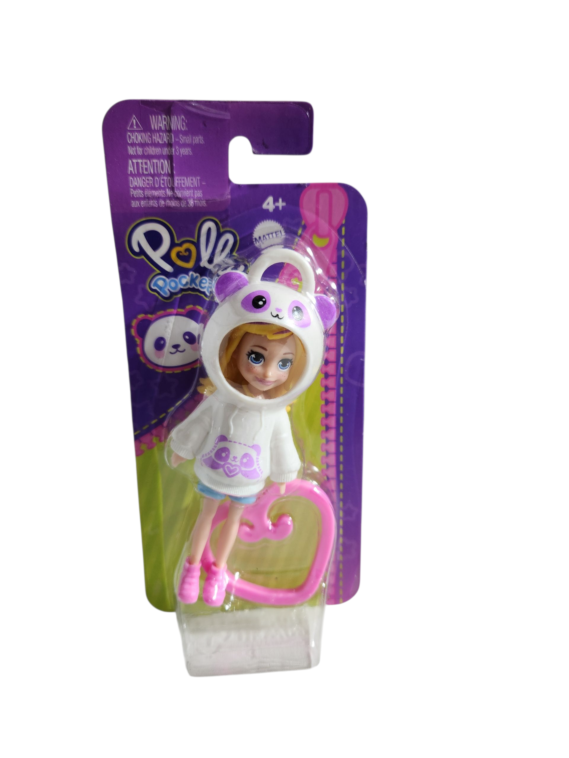 Polly Pocket Animal Hoodie Friends Dolls Clip On Heart Keyring 13cm - Pink Character with Heart-Shaped Handle