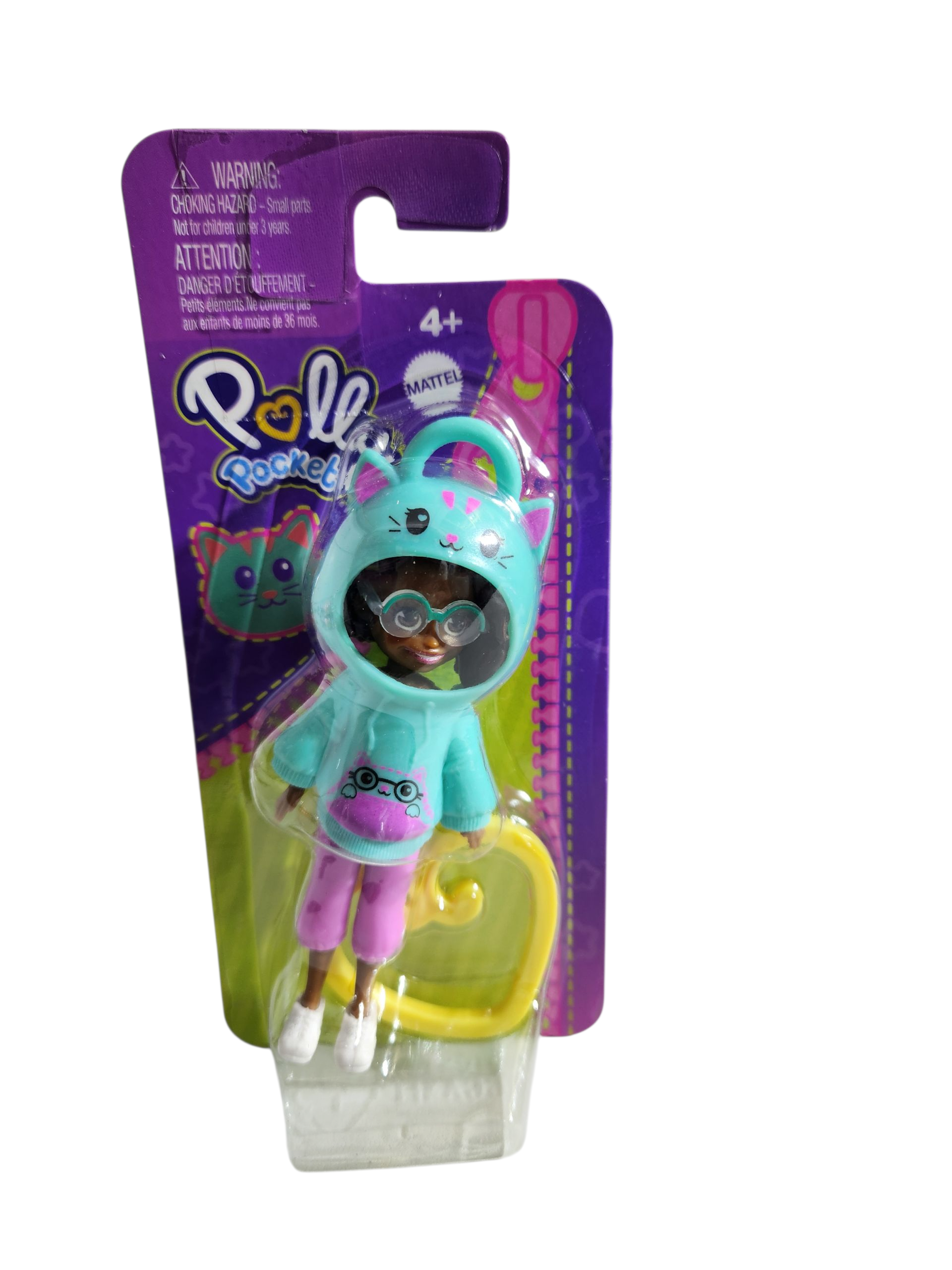 Polly Pocket Animal Hoodie Friends Dolls Clip On Heart Keyring 13cm - Pink Character with Heart-Shaped Handle