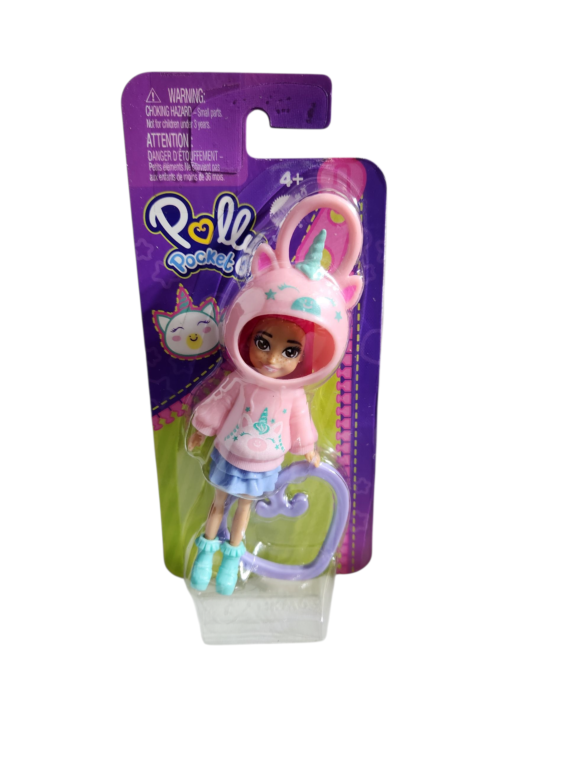 Polly Pocket Animal Hoodie Friends Dolls Clip On Heart Keyring 13cm - Pink Character with Heart-Shaped Handle