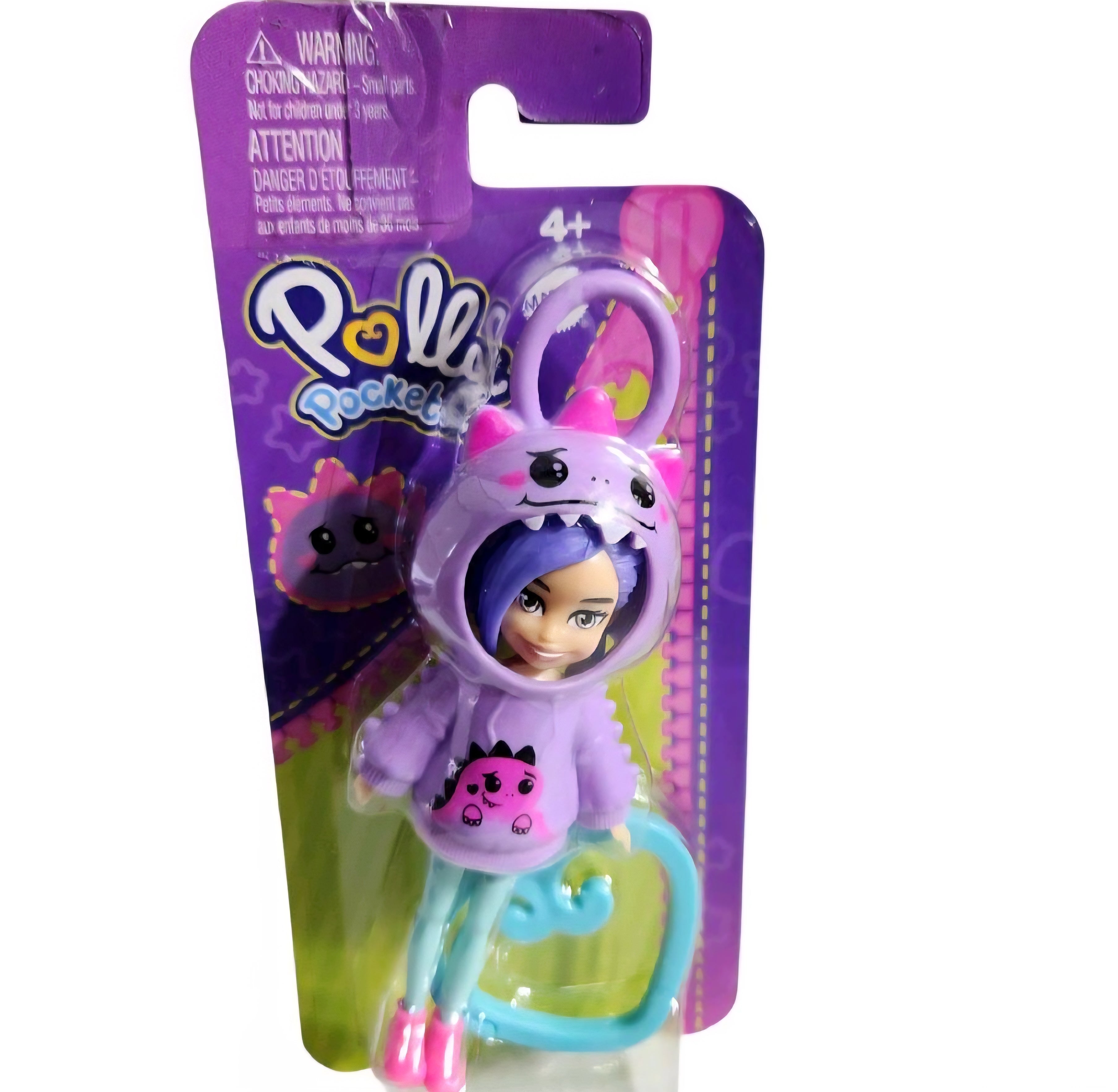 Polly Pocket Animal Hoodie Friends Dolls Clip On Heart Keyring 13cm - Pink Character with Heart-Shaped Handle