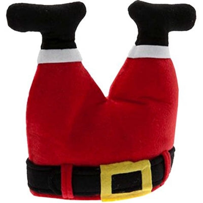 Santa  Christmas Hat - Red & Black Festive Design for Holiday Cheer - Not Suitable for Children Under 36 Months Old - Vibrant Red Black Colors with Playful Santa Legs Graphic